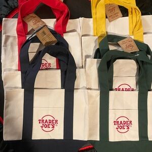 Lot of 8 Trader Joe's Blue, Yellow, Green,& Red Mini Canvas Tote Bags 2025